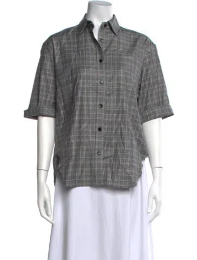 Pre-owned Maria Mcmanus Plaid Print Short Sleeve Button-up Top In Grey/silver