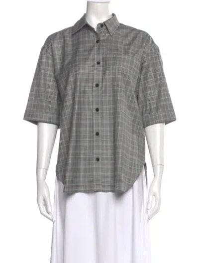 Pre-owned Maria Mcmanus Plaid Print Short Sleeve Button-up Top W/ Tags In Gray