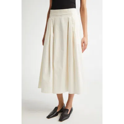Maria Mcmanus Pleat Front Organic Cotton Sateen Midi Skirt In Ivory