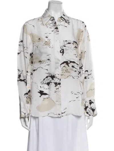 Pre-owned Maria Mcmanus Printed Long Sleeve Button-up Top In White