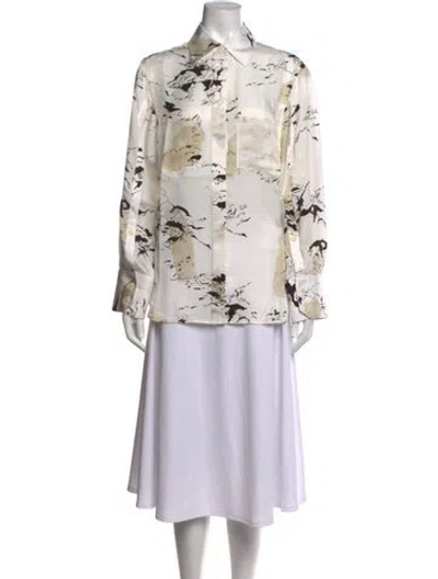 Pre-owned Maria Mcmanus Printed Long Sleeve Button-up Top In White