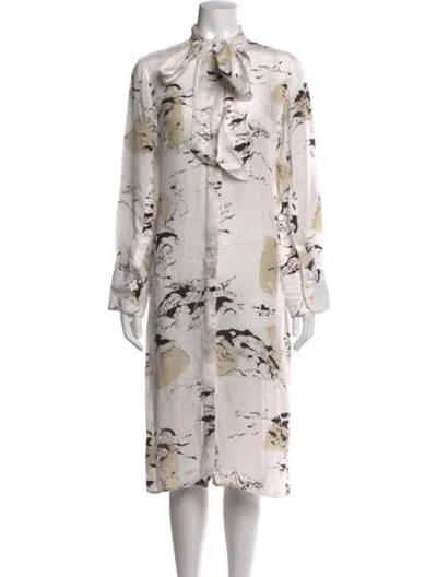 Pre-owned Maria Mcmanus Printed Midi Length Dress In White