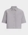 Maria Mcmanus Railroad Stripe Cropped Oversized Shirt In Gray