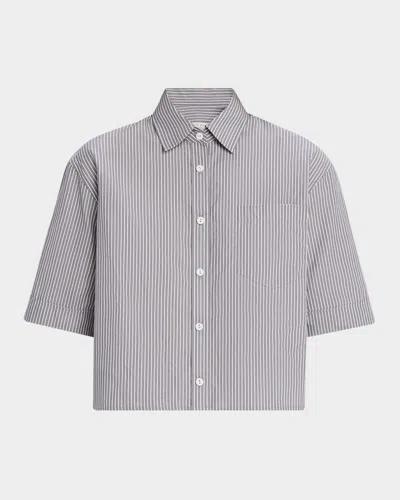 Maria Mcmanus Railroad Stripe Cropped Oversized Shirt In Gray