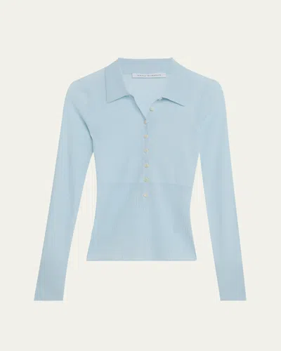Maria Mcmanus Ribbed Sheer Polo Shirt In Ice Blue