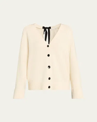 Maria Mcmanus Ribbon Cashmere-cotton V-neck Cardigan In Neutral