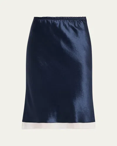 Maria Mcmanus Ribbon-trim Bias Satin Midi Skirt In Blue