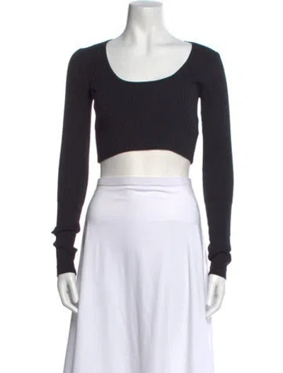 Pre-owned Maria Mcmanus Scoop Neck Long Sleeve Crop Top In Black