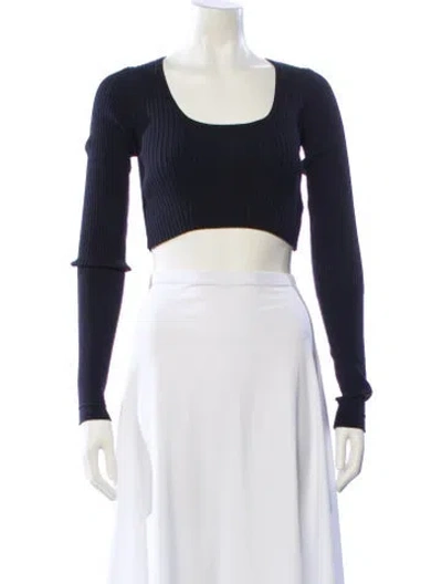 Pre-owned Maria Mcmanus Scoop Neck Long Sleeve Crop Top In Blue