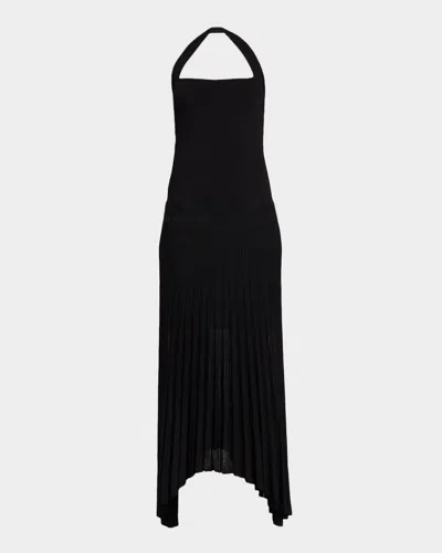 Maria Mcmanus Semi-sheer Pleated Halter Midi Dress In Black