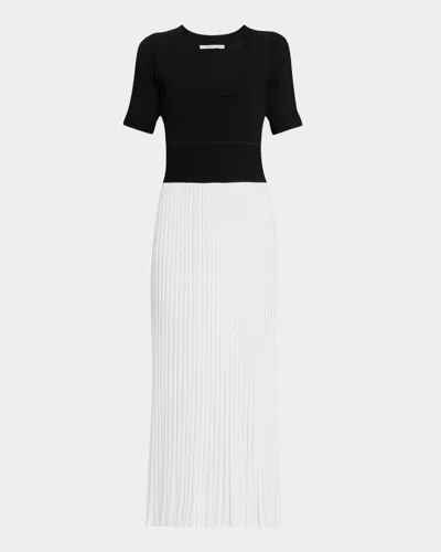 Maria Mcmanus Ballet Two-tone Pleated Stretch-knit Midi Dress In White