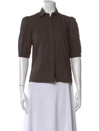 Pre-owned Maria Mcmanus Short Sleeve Button-up Top In Brown