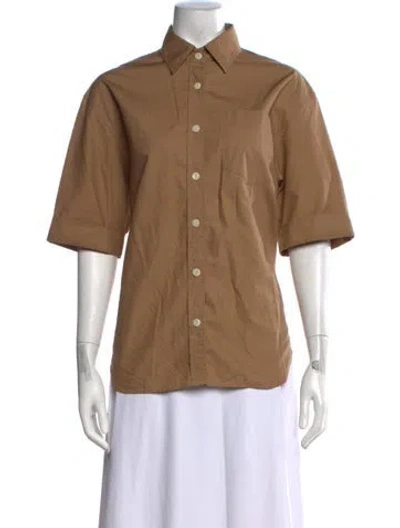 Pre-owned Maria Mcmanus Short Sleeve Button-up Top In Brown