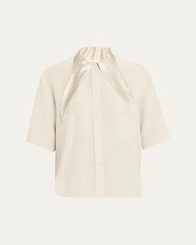 Maria Mcmanus Short-sleeve Tie-neck Button-down Shirt In Neutral