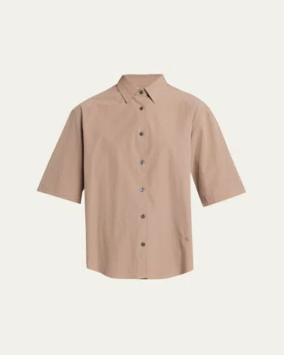 Maria Mcmanus Short-sleeve Cotton Tunic Shirt In Brown