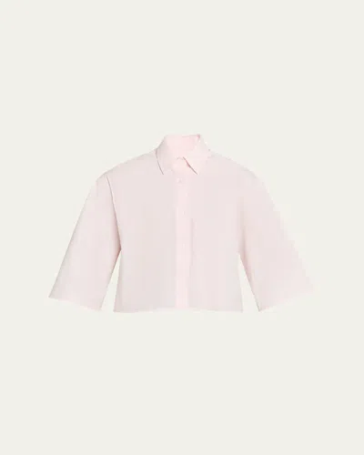 Maria Mcmanus Short-sleeve Cropped Button-down Shirt In Metallic