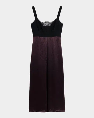 Maria Mcmanus Sleeveless Lace Bustier Silk Midi Dress In Brown