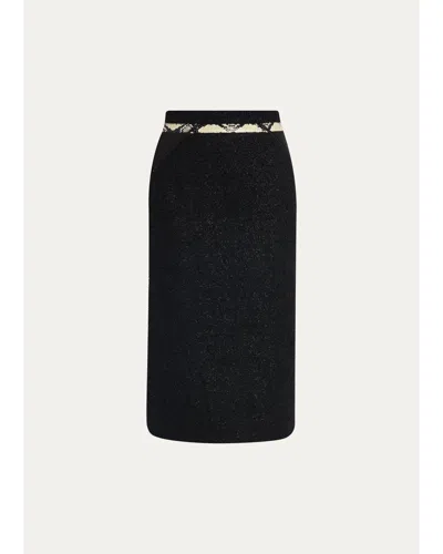 Maria Mcmanus Snake-print Blocked Tweed Midi Pencil Skirt In Purple