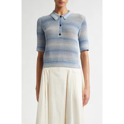 Maria Mcmanus Space Dye Stripe Mesh Crop Polo In Space Dye Blue