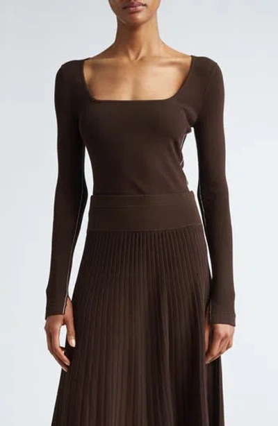 Maria Mcmanus Square Neck Long Sleeve Rib Top In Brown