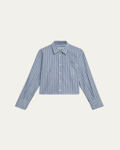 Maria Mcmanus Stripe Cropped Oversized Shirt In Denim Mint Stripe