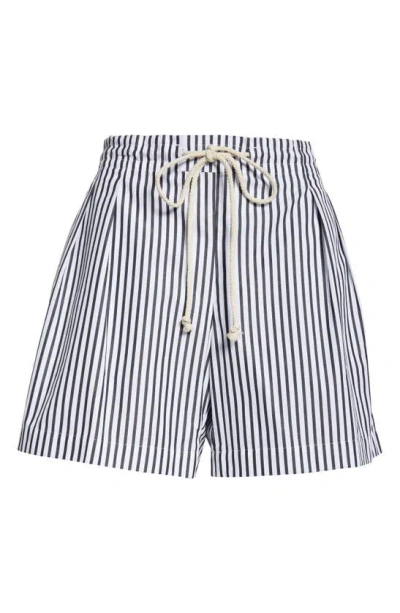 Maria Mcmanus Stripe Organic Cotton Drawstring Shorts In Black And White Stripe