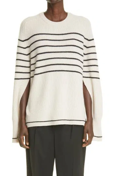 Maria Mcmanus Stripe Rib Recycled Cashmere Blend Sweater In Crema W/ Black Stripe
