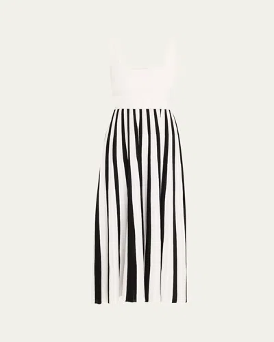 Maria Mcmanus Stripe Square Neck Mesh Dress In White