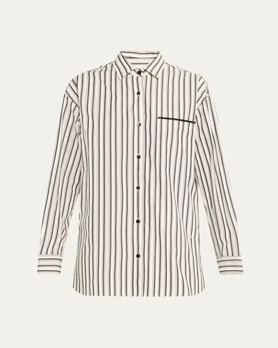 Maria Mcmanus Striped Cotton Sateen A-line Tunic Shirt In Neutral