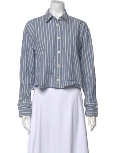 Pre-owned Maria Mcmanus Striped Long Sleeve Button-up Top In Blue