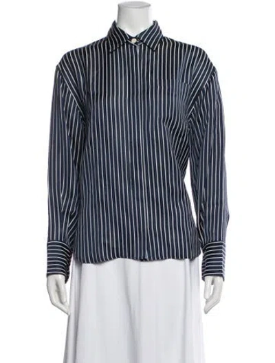 Pre-owned Maria Mcmanus Striped Long Sleeve Button-up Top In Blue