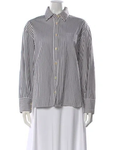 Pre-owned Maria Mcmanus Striped Long Sleeve Button-up Top In White
