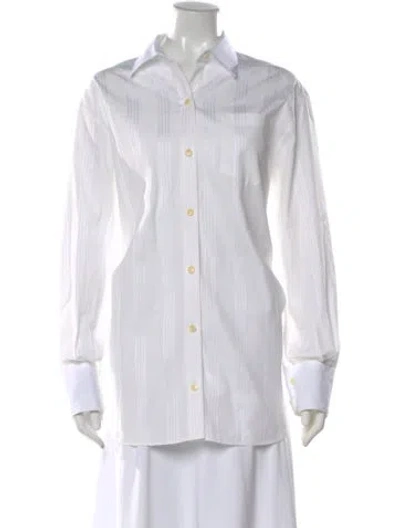 Pre-owned Maria Mcmanus Striped Long Sleeve Button-up Top In White