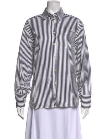 Pre-owned Maria Mcmanus Striped Long Sleeve Button-up Top In White