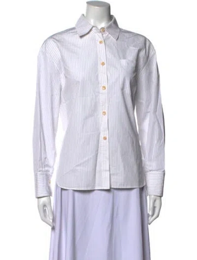 Pre-owned Maria Mcmanus Striped Long Sleeve Button-up Top In White