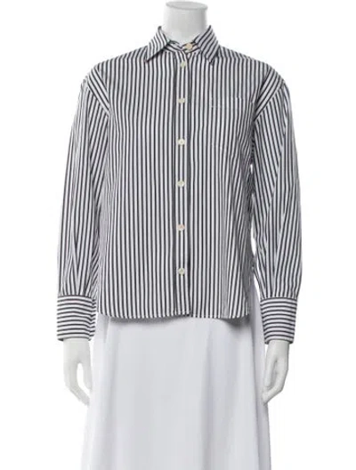 Pre-owned Maria Mcmanus Striped Long Sleeve Button-up Top In White