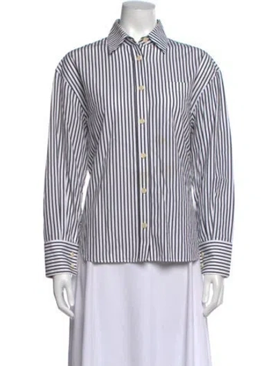 Pre-owned Maria Mcmanus Striped Long Sleeve Button-up Top In White