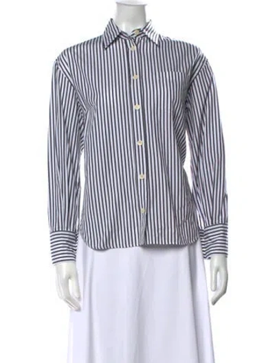 Pre-owned Maria Mcmanus Striped Long Sleeve Button-up Top In White