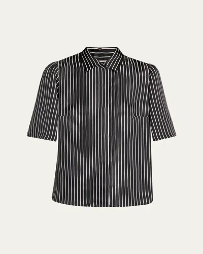Maria Mcmanus Striped Satin Bell Sleeve Button-down Blouse In Black