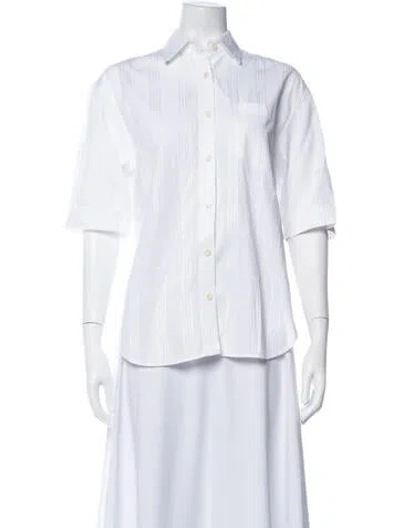 Pre-owned Maria Mcmanus Striped Short Sleeve Button-up Top In White