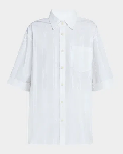 Maria Mcmanus Striped Short-sleeve Oversized Shirt In White