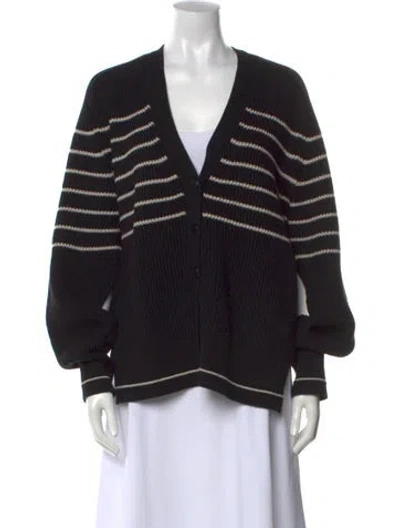 Pre-owned Maria Mcmanus Striped V-neck Sweater In Black