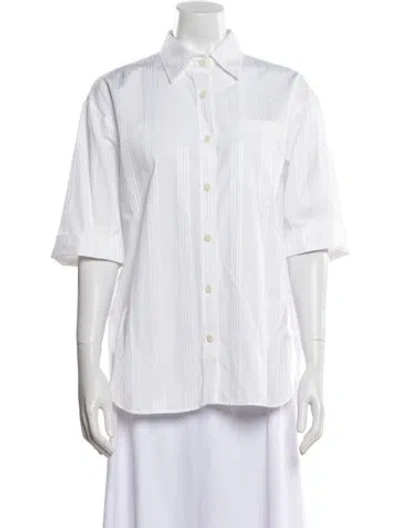 Pre-owned Maria Mcmanus Three-quarter Sleeve Button-up Top In White