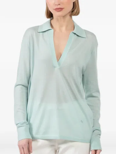 Maria Mcmanus V-neck Collared Top In Blue