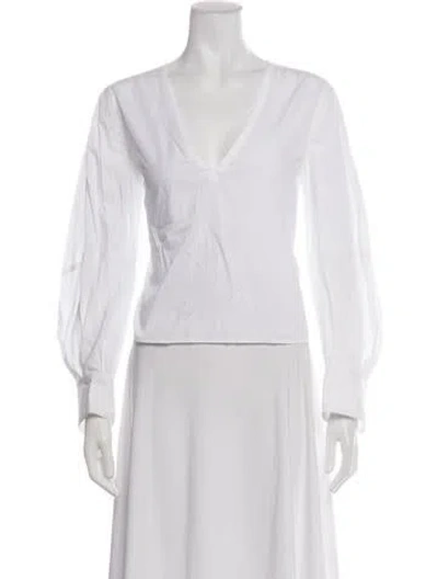 Pre-owned Maria Mcmanus V-neck Long Sleeve Top In White