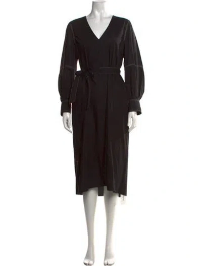 Pre-owned Maria Mcmanus V-neck Midi Length Dress In Black