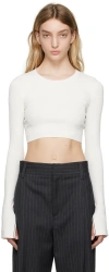 Maria Mcmanus White Cropped Long Sleeve T-shirt In Ivory W/ Black Linki