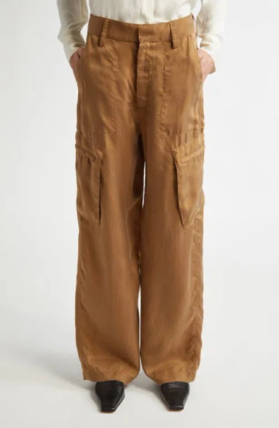 Maria Mcmanus Wide Leg Satin Cargo Pants In Adobe