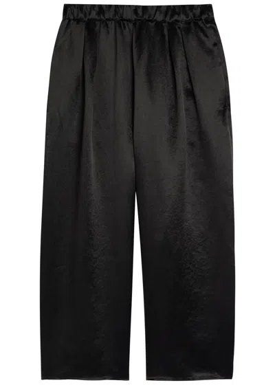 Maria Mcmanus Wide-leg Satin Crop Trousers In Black