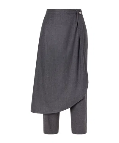 Maria Mcmanus Layered Wrap-effect Wool-blend Flannel Straight-leg Pants In Gray